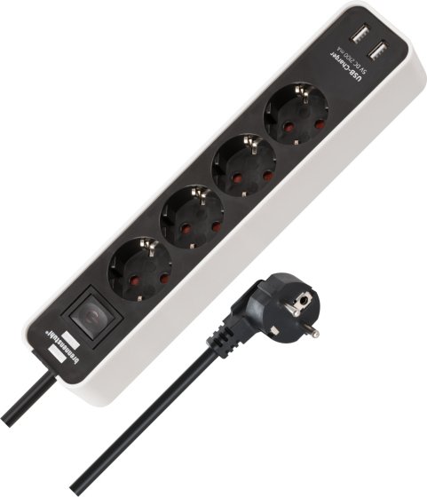 Ecolor Steckdosenleiste mit USB-Ladefunktion 4-fach weiß/schwarz 1,5m H05VV-F 3G1,5 mit Schalter - Produktbild
