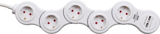 Vario Power Steckdosenleiste mit USB-Ladefunktion 5-fach weiß, 1,4m H05VV-F 3G1,5 - Produktansicht