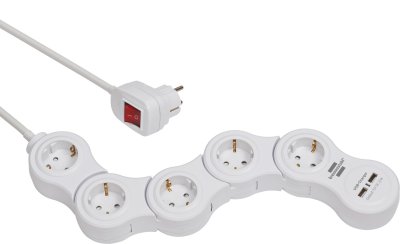 Vario Power Steckdosenleiste mit USB-Ladefunktion 5-fach weiß, 1,4m H05VV-F 3G1,5
