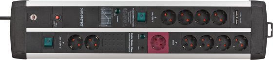 Steckdosenleiste Premium-Protect-Line Duo 11fach MS 120kA &Uuml;SS/Filter, USB, 16A Sicherung - Produktansicht