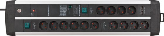 Steckdosenleiste Premium-Protect-Line Duo 14fach &Uuml;SS 120kA/Filter, USB,16A Sicherung - Produktansicht