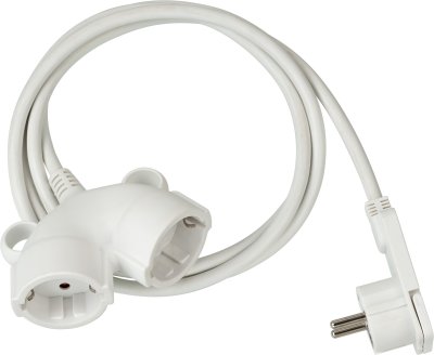 Qualitäts-Kunststoff-Verlängerungskabel 10m H05VV-F 3G1,5 weiß mit Doppelkupplung + Flachstecker