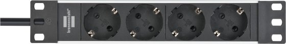 Alu-Line 10" Steckdosenleiste für Schaltschränke 4-fach 2m H05VV-F3G1,5 silber/schwarz - Produktansicht