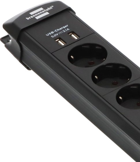 Premium-Line Steckdosenleiste mit USB-Ladefunktion 6-fach schwarz 3m H05VV-F 3G1,5 - Produktansicht