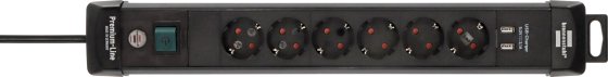 Premium-Line Steckdosenleiste mit USB-Ladefunktion 6-fach schwarz 3m H05VV-F 3G1,5 - Produktansicht