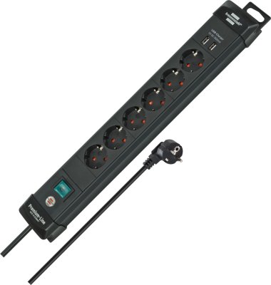 Premium-Line Steckdosenleiste mit USB-Ladefunktion 6-fach schwarz 3m H05VV-F 3G1,5