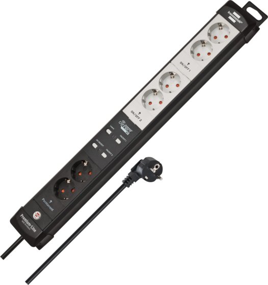 brennenstuhl®Connect Premium-Line WiFi Steckdosenleiste 6-fach (4x schaltbar, 2x permanent) schwarz/lichtgrau 3m H05VV-F 3G1,5 - Produktbild