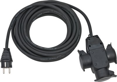 Baustellen-Verlängerungskabel 10m H07RN-F3G1,5 schwarz mit 3-fach Gummikupplung IP44