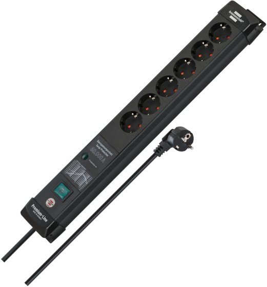 Premium-Line 60.000A Überspannungsschutz-Steckdosenleiste 6-fach schwarz 5m H05VV-F 3G1,5 - Produktbild