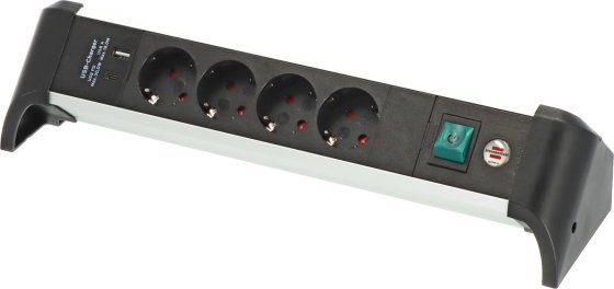 Alu-Office-Line Steckdosenleiste mit USB Power Delivery USB-Ladefunktion 4-fach 1,8m H05VV-F 3G1,5 - Produktansicht