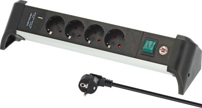 Alu-Office-Line Steckdosenleiste mit USB Power Delivery USB-Ladefunktion 4-fach 1,8m H05VV-F 3G1,5