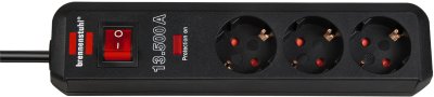 Eco-Line 13.500A &Uuml;berspannungsschutz-Steckdosenleiste 3-fach schwarz 1,5m H05VV-F 3G1,5