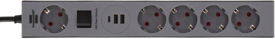 Steckdosenleiste USB C Power Delivery 5-fach schwarz/grau 1,5m H05VV-F 3G1,5 - Produktansicht