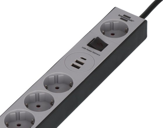 Steckdosenleiste USB C Power Delivery 5-fach schwarz/grau 1,5m H05VV-F 3G1,5 - Produktansicht