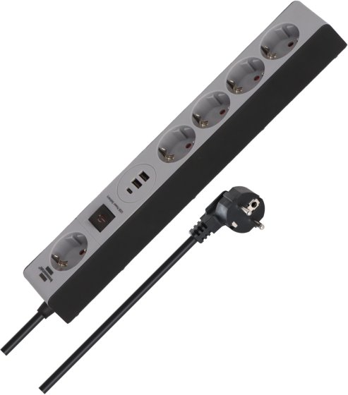 Steckdosenleiste USB C Power Delivery 5-fach schwarz/grau 1,5m H05VV-F 3G1,5 - Produktbild