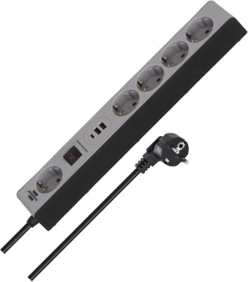Steckdosenleiste USB C Power Delivery 5-fach schwarz/grau 1,5m H05VV-F 3G1,5