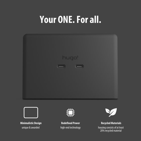 hugo! ONE Steckdosenwürfel mit USB C 20W PD deep black - Anwendungsbild