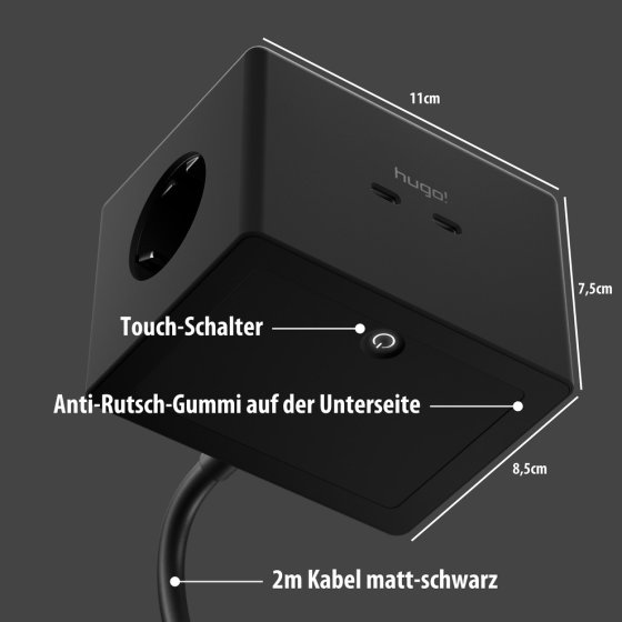 hugo! ONE Steckdosenw&uuml;rfel mit USB C 20W PD deep black - Anwendungsbild