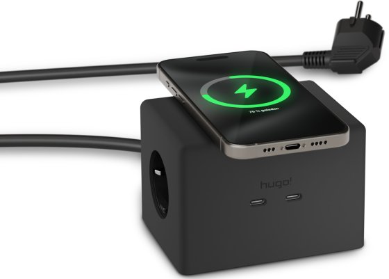 hugo! ONE Steckdosenwürfel mit USB C 20W PD deep black - Produktbild
