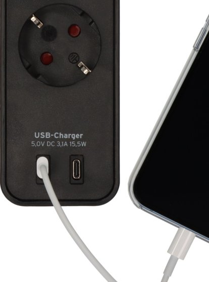 Ecolor Steckdosenleiste mit 2 USB C Ladebuchsen 4-fach schwarz 1,5m H05VV-F3G1,5 - Produktansicht