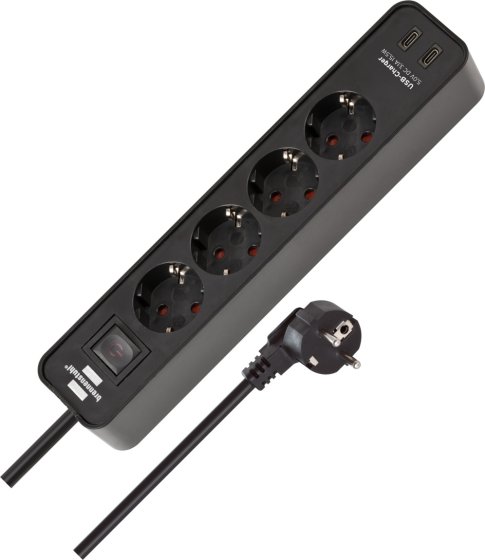 Ecolor Steckdosenleiste mit 2 USB C Ladebuchsen 4-fach schwarz 1,5m H05VV-F3G1,5 - Produktbild