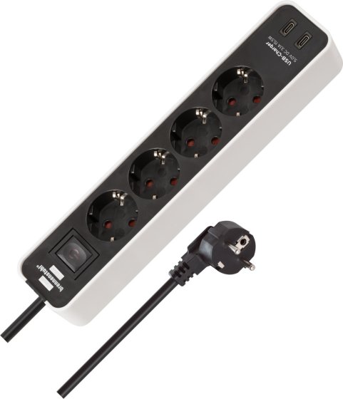 Ecolor Steckdosenleiste mit 2 USB C Ladebuchsen 4-fach weiß/schwarz 1,5m H05VV-F3G1,5 - Produktbild