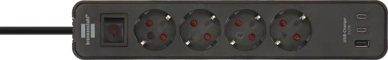 Ecolor Steckdosenleiste 4-fach mit 3 USB-Ladebuchsen 2x USB C PD 20W und 1x USB A, schwarz - Produktansicht