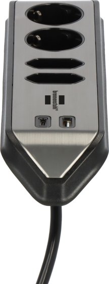 brennenstuhl®estilo Ecksteckdosenleiste 4-fach mit USB A und USB C PD 30W silber/schwarz - Produktansicht