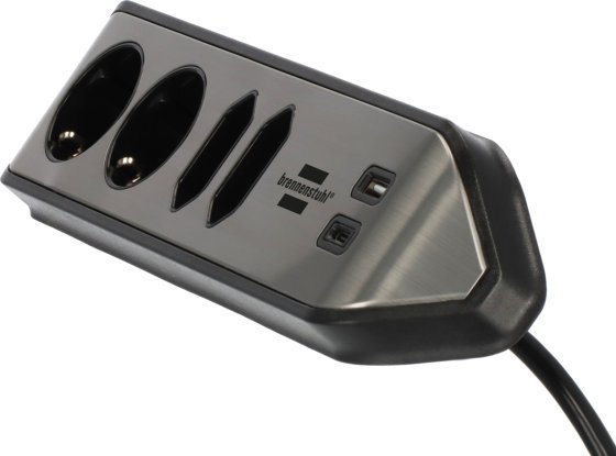 brennenstuhl®estilo Ecksteckdosenleiste 4-fach mit USB A und USB C PD 30W silber/schwarz - Produktansicht
