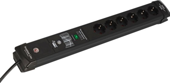 brennenstuhl®Connect Premium-Line WiFi 26.000A Überspannungsschutz-Steckdosenleiste 6-fach schwarz 1,8 m H05VV-F3G1,5 - Produktansicht