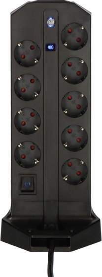 Gaming Steckdosenturm 9-fach mit 3x USB C, 2x USB A, 2m H05VV-F3G1.5m - Produktansicht