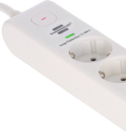 &Uuml;berspannungsschutz-Steckdosenleiste 6-fach 13.500 A mit 1x USB C PD 20W, 1x USB A 20W, 2m H05VV-F 3G1,5 wei&szlig; - Produktansicht