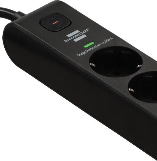 &Uuml;berspannungsschutz-Steckdosenleiste 6-fach 13.500 A mit 1x USB C PD 20W, 1x USB A 20W, 2m H05VV-F 3G1,5 schwarz - Produktansicht