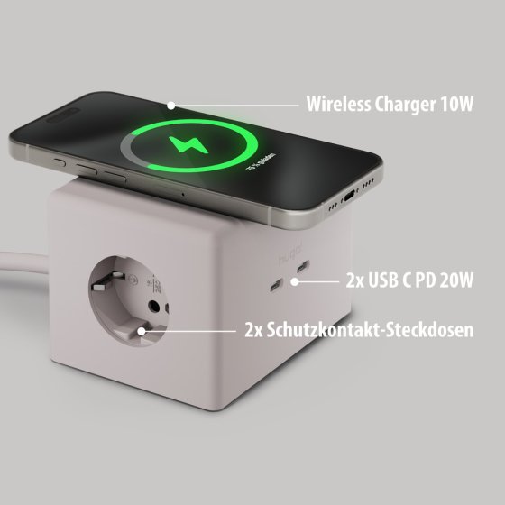 hugo! ONE Steckdosenw&uuml;rfel mit USB C 20W PD cream white - Anwendungsbild