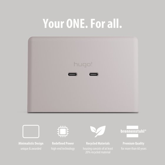 hugo! ONE Steckdosenw&uuml;rfel mit USB C 20W PD cream white - Anwendungsbild