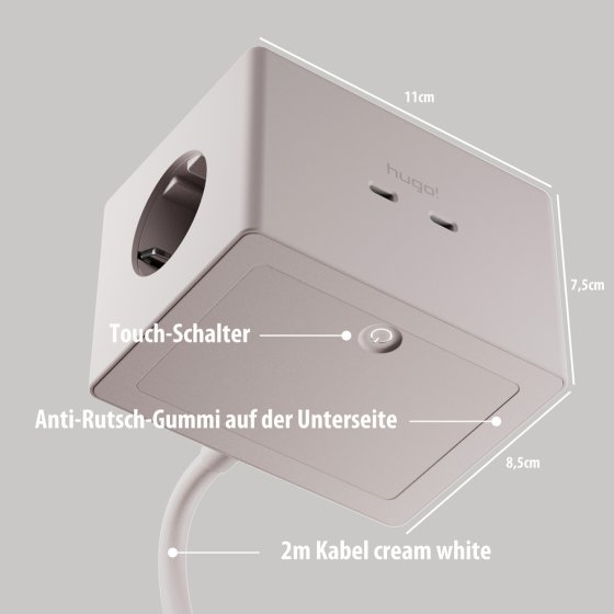 hugo! ONE Steckdosenw&uuml;rfel mit USB C 20W PD cream white - Anwendungsbild