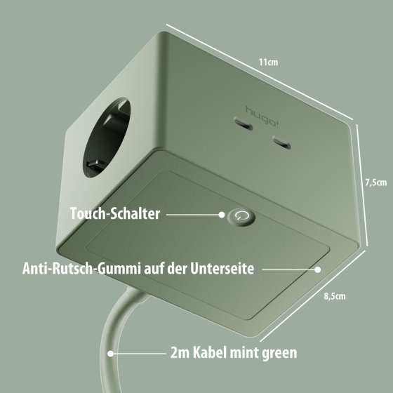 hugo! ONE Steckdosenw&uuml;rfel mit USB C 20W PD mint green - Anwendungsbild