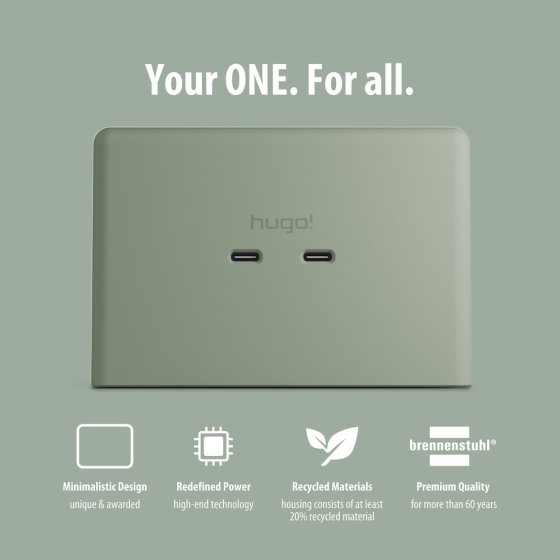 hugo! ONE Steckdosenw&uuml;rfel mit USB C 20W PD mint green - Anwendungsbild