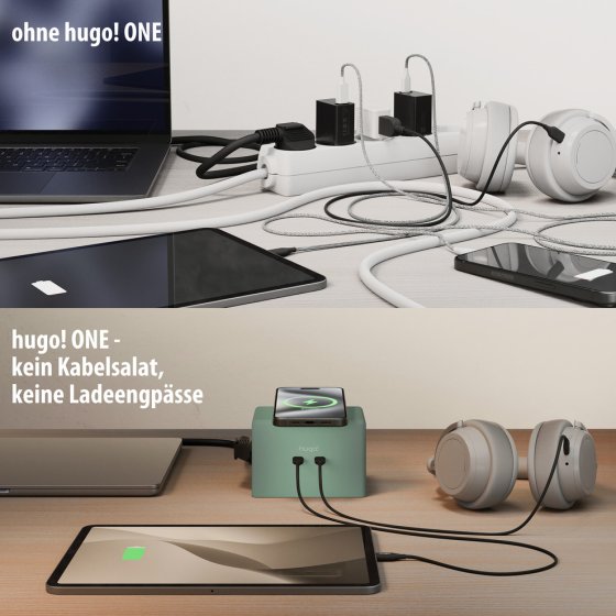 hugo! ONE Steckdosenw&uuml;rfel mit USB C 20W PD mint green - Anwendungsbild