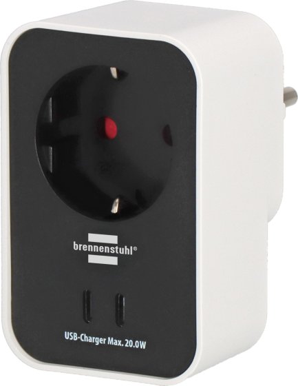 brennenstuhl&reg;Connect WiFi Steckdosenadapter WA 3600 PD01, 2x USB C, wei&szlig;/schwarz - Produktbild