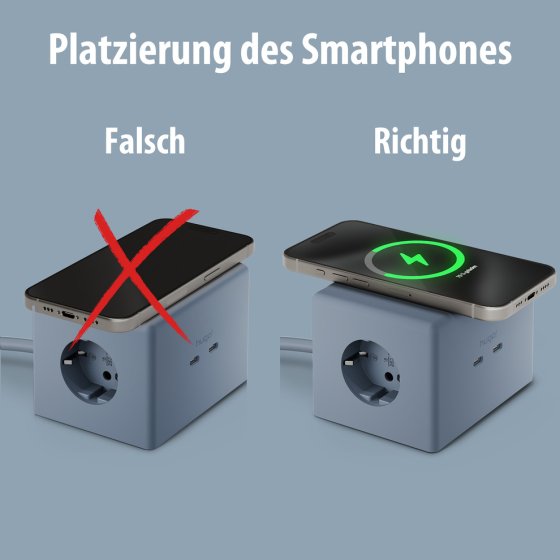 hugo! ONE Steckdosenw&uuml;rfel mit USB C 20W PD ice blue - Anwendungsbild