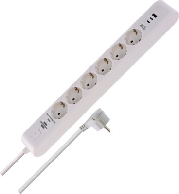 &Uuml;berspannungsschutz-Steckdosenleiste 6-fach 45.000 A mit 2x USB C PD 36W, 1x USB A 36W, 2m H05VV-F 3G1,5 schwarz