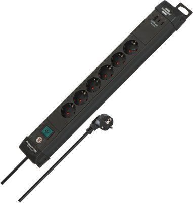 Premium-Line Steckdosenleiste 6-fach mit 2x USB C PD 65W und USB A 18W, schwarz 3m H05VV-F3G1.5
