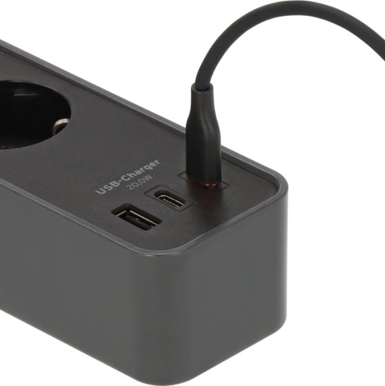 Ecolor Steckdosenleiste 4-fach mit 2x USB C PD 20W und 1x USB A, schwarz/anthrazit, 1,5m H05VV-F3G1,5  - Produktansicht