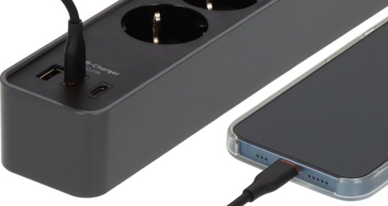 Ecolor Steckdosenleiste 4-fach mit 2x USB C PD 20W und 1x USB A, schwarz/anthrazit, 1,5m H05VV-F3G1,5  - Produktansicht