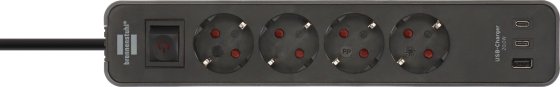Ecolor Steckdosenleiste 4-fach mit 2x USB C PD 20W und 1x USB A, schwarz/anthrazit, 1,5m H05VV-F3G1,5  - Produktansicht