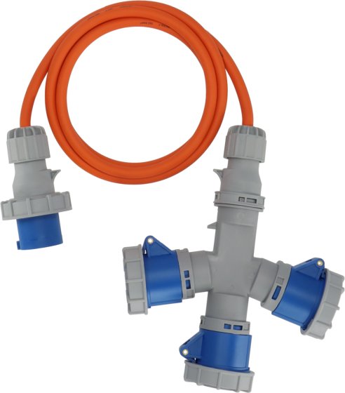 CEE Verl&auml;ngerungskabel IP67, 2m orange H07RN-F3G2.5, 3x CEE 230V Kupplung - Produktbild