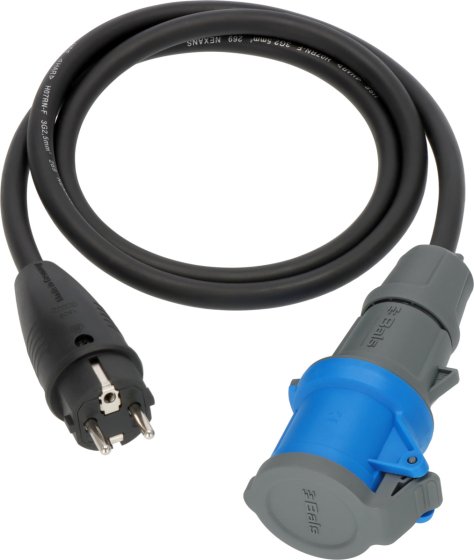 Camping Adapterkabel IP44 1,5m schwarz H07RN-F 3G2,5 Schutzkontakt-Stecker, Kupplung CEE 230V/16A - Produktbild