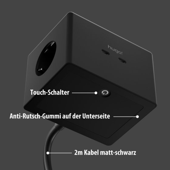 hugo! ONE Steckdosenw&uuml;rfel mit USB C 20W PD deep black - Anwendungsbild