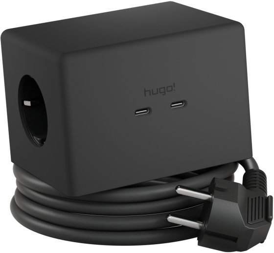 hugo! ONE Steckdosenw&uuml;rfel mit USB C 20W PD deep black - Produktbild
